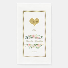 Fintvätefärgad Rosa Vit Blommigt Guld Bröllop Pappersservett