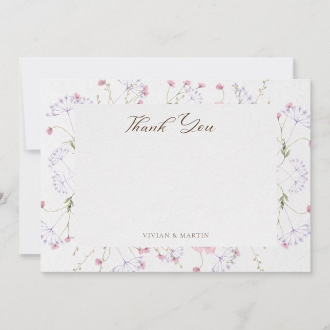 Fintvätefärgad Wildblomma Calligraphy Tack Kort (Framsida)