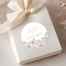 Fintvätefärgade blommor i blekens rosa "Femtio" Runt Klistermärke