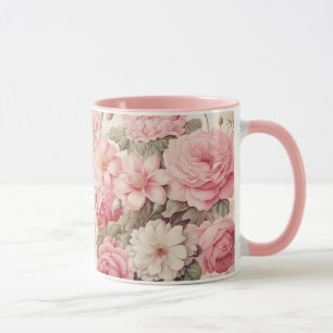 Fintvätefärgade Rosa ros- och äppelBlommar Mugg