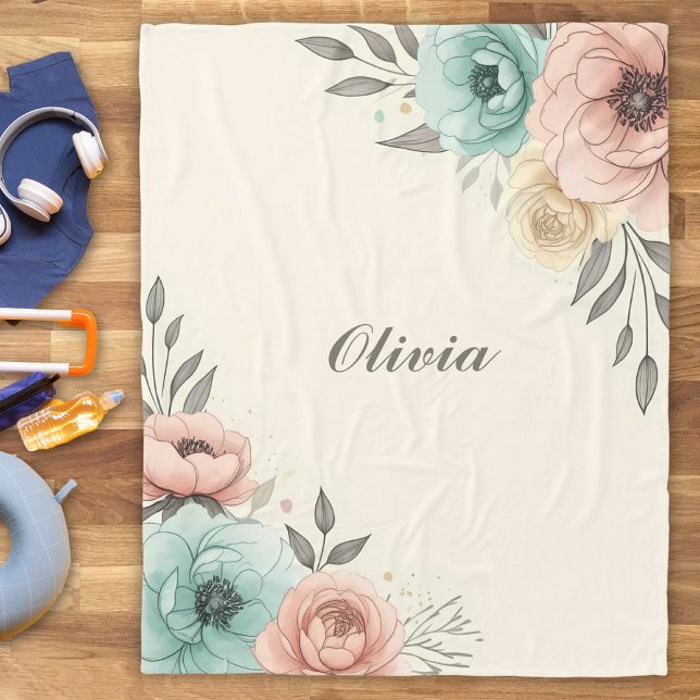 Fintvätefärgade Sketchy-blommor Fleecefilt (Skapare uppladdad)