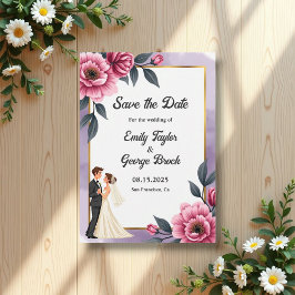 Fintvätefärgstav och Blommigt Bröllop Spara Datumet