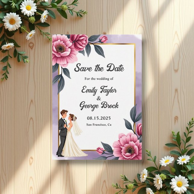 Fintvätefärgstav och Blommigt Bröllop Spara Datumet (Skapare uppladdad)