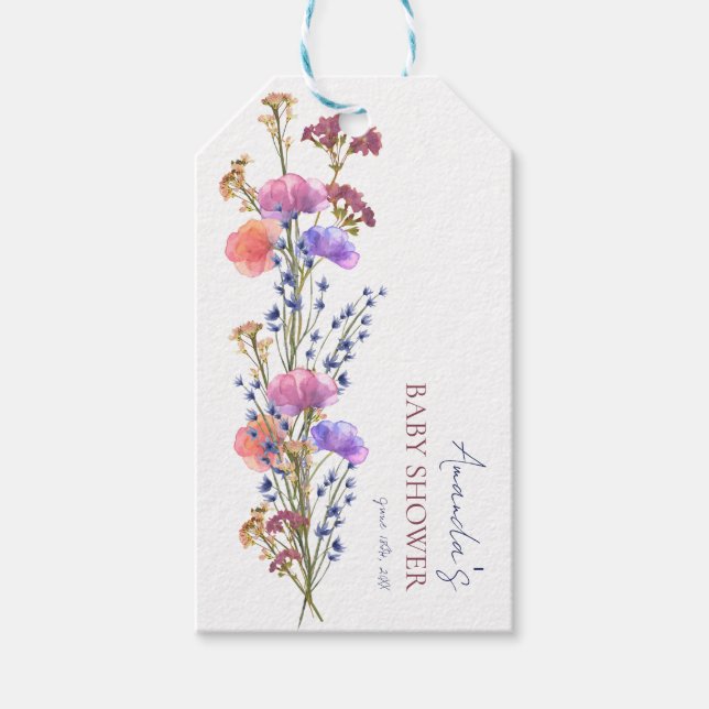Fintvätt av akrylsyra, Blommigt Bouquet Baby Showe Presentetikett (Framsidan)
