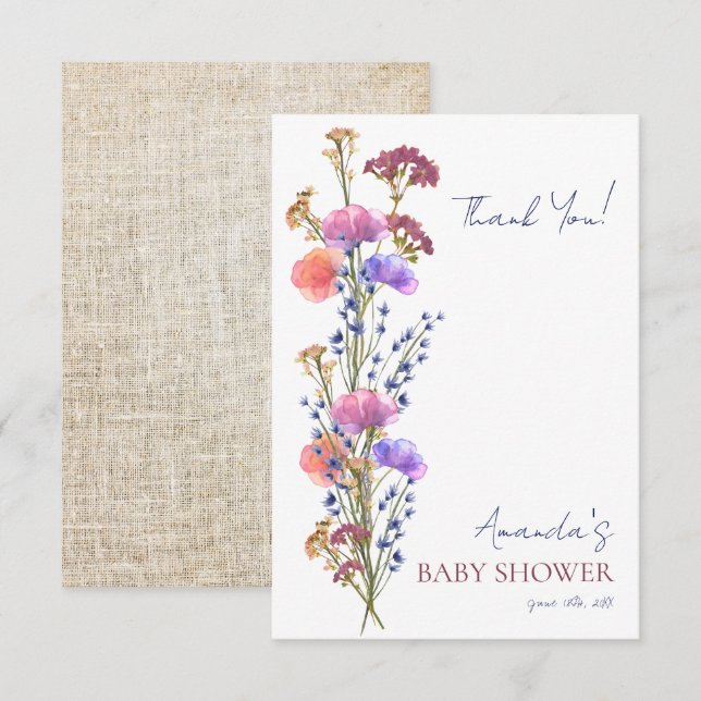 Fintvätt av akrylsyra, Blommigt Bouquet Baby Showe Tack Kort (Fram/baksida)