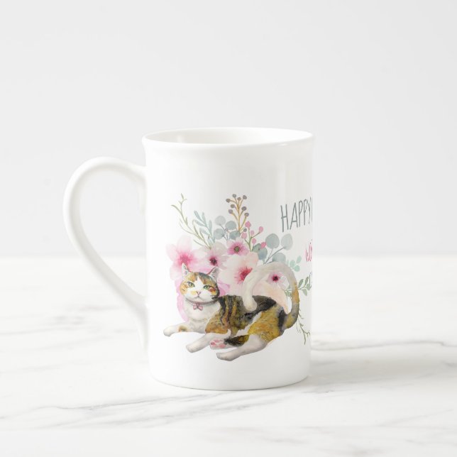 Fintvätt av benet China CALICO CAT MAMMA Birthday  Benporslin Mugg (Vänster)