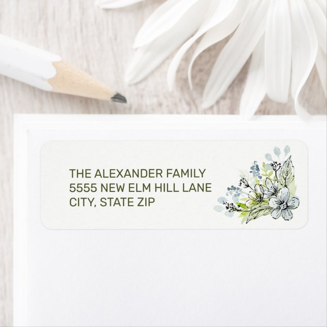 Fintvätt av blå Grönt Hand plockade Returadress Etikett (Insitu)