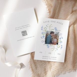 Fintvätt av blå jodblommor Modern Photo QR-kod Spara Datumet