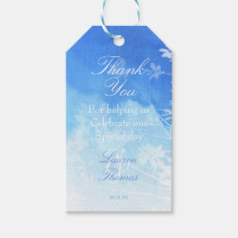 Fintvätt av blå Tack, Märkre Presentetikett