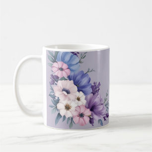 Fintvätt av blått, vitt, Rosa och Lila sommarblomm Kaffemugg