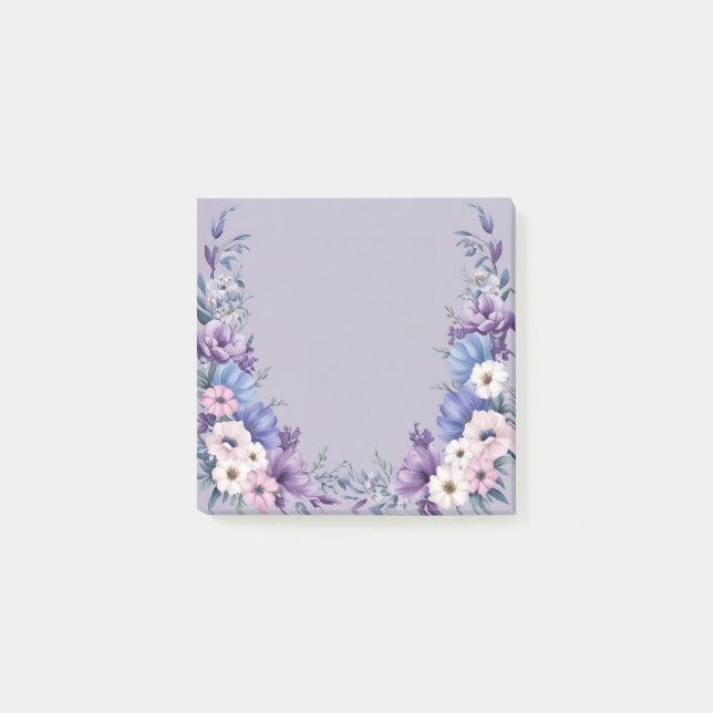 Fintvätt av blått, vitt, Rosa och Lila sommarblomm Post-it Block (Framsida)
