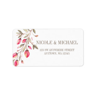 Fintvätt av blommande rosa, vattenfärg blomstrar b adressetikett