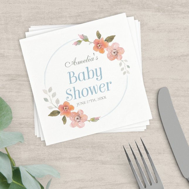 Fintvätt av Blommigt Blue Boy Baby Shower Pappersservett (Skapare uppladdad)