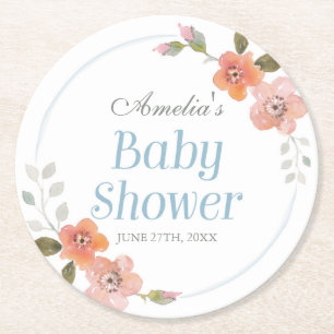 Fintvätt av Blommigt Blue Boy Baby Shower Underlägg Papper Rund