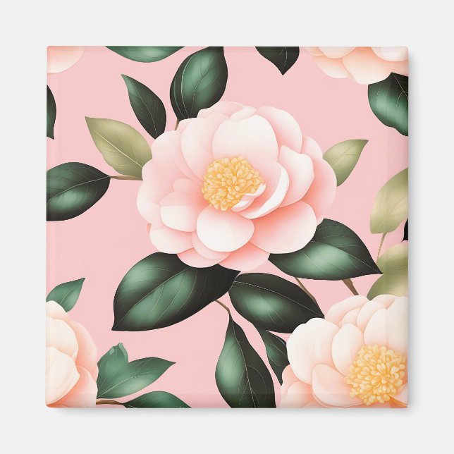 Fintvätt av Blommigt Camellia Magnet (Framsidan)