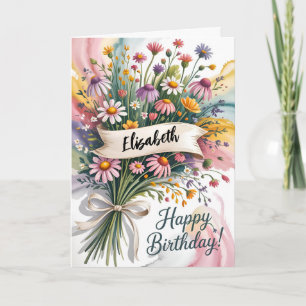 Fintvätt av Blommigt födelsedag Kort