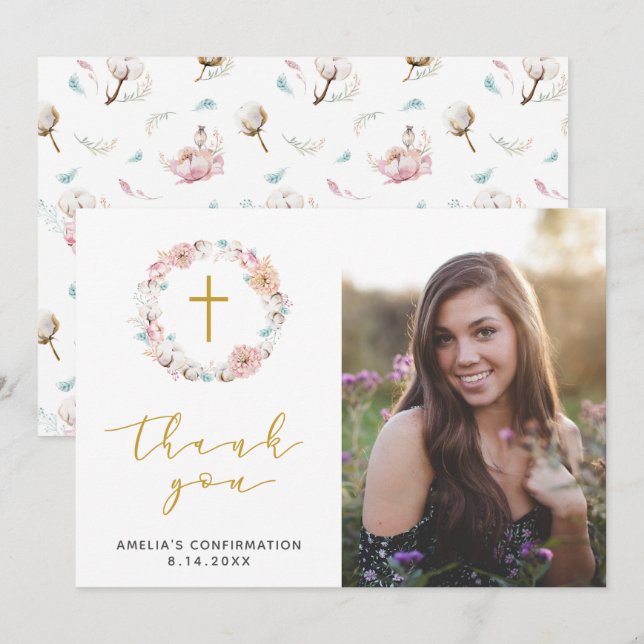 Fintvätt av Blommigt och bomull, Tack Kort (Fram/baksida)