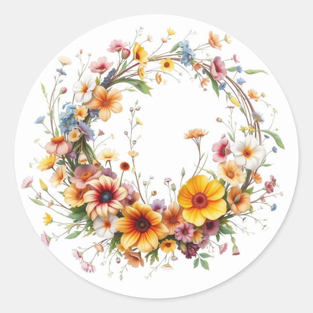 Fintvätt av Blommigt Runt Klistermärke (Framsida)