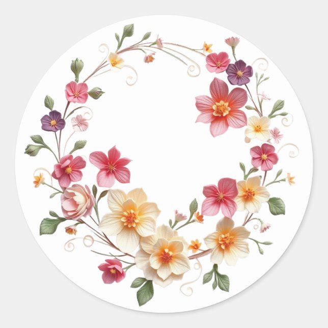 Fintvätt av Blommigt Runt Klistermärke (Framsida)