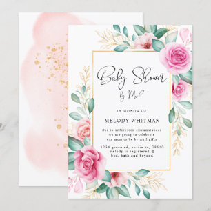 Fintvätt av blommigten Baby Shower per post Inbjudningar