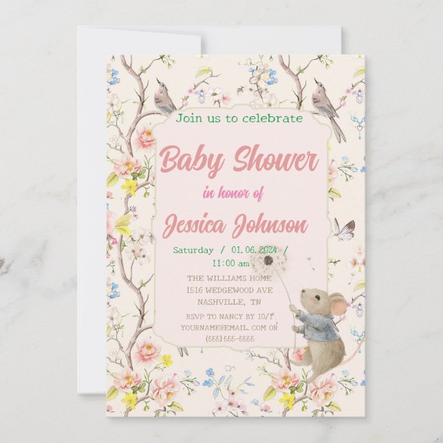 Fintvätt av blommor och löv i kinesiska stil inbjudningar (Framsida)