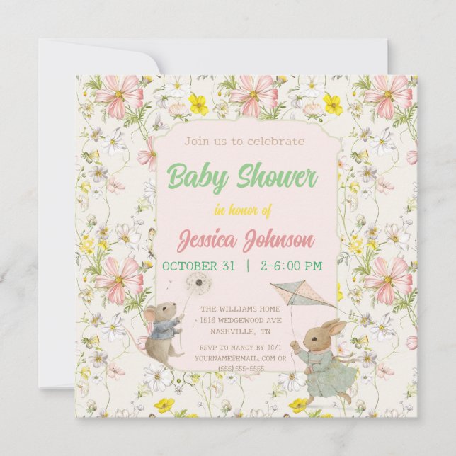 Fintvätt av blommor och löv i kinesiska stil Invit (Framsida)