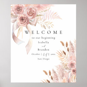 Fintvätt av bohemisk Rosa Blommigt Poster