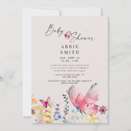 Fintvätt av butterflies och Wildblomma Baby Shower Inbjudningar
