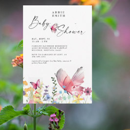 Fintvätt av butterflies och Wildblomma Baby Shower Inbjudningar