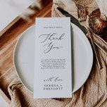 Fintvätt av delikat calligraphy Tea-Tack Meny<br><div class="desc">Det här känsliga kalligrafitetacket du tar emot är perfekt för ett modernt bröllop. Den romantiska minimalistiska designen har fin och svart typografi med elegant på vit bakgrund med ett rent och enkelt utseende. Ställe de här korten vid bord-inställningen för var och en av dina gäster på bröllopsmottagningen. Anpassa kortet med...</div>