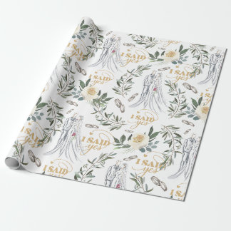 Fintvätt av elegant, blommigt Bröllop Presentpapper