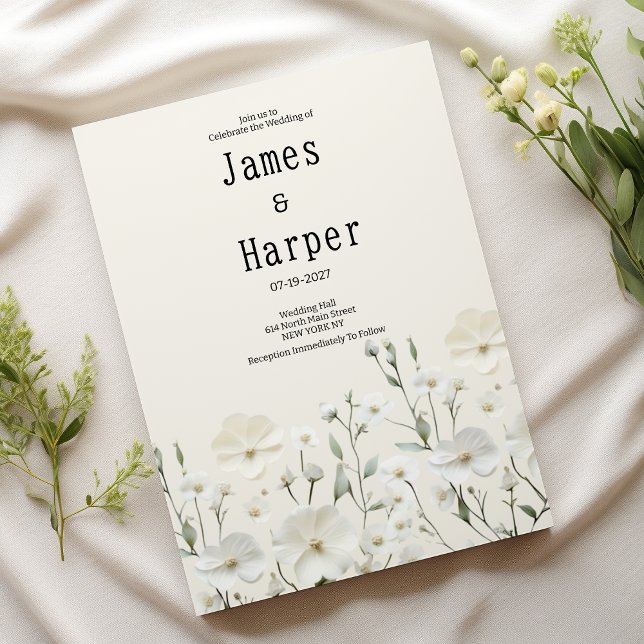 Fintvätt av elfenbensvit blommigt arrangemangare B Inbjudningar (Delicate ivory white floral arrangement Wedding )