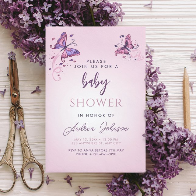Fintvätt av fjärilar Flickans Chic Baby Shower Par Inbjudningar (Skapare uppladdad)