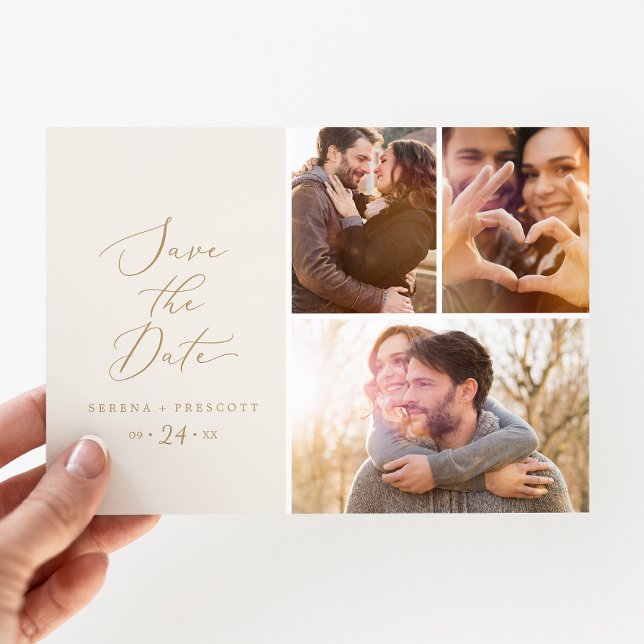 Fintvätt av fotokollage för Guld Cream 3 Spara dat Spara Datumet (Skapare uppladdad)