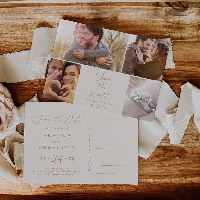 Fintvätt av fotomall för Guld Cream 4 Spara datum Inbjudan Vykort (Skapare uppladdad)