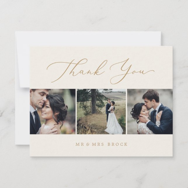 Fintvätt av fotomall Guld och Cream 3 Tack Kort (Framsida)