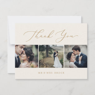 Fintvätt av fotomall Guld och Cream 3 Tack Kort