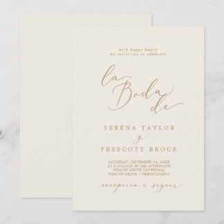 Fintvätt av Guld Calligraphy Cream La Boda De Bröl Inbjudningar