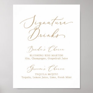 Fintvätt av Guld Calligraphy Namnteckning Drinks S Poster