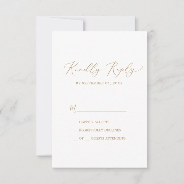 Fintvätt av Guld Calligraphy Simple OSA kort (Framsida)