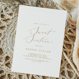 Fintvätt av Guld Calligraphy Sweet sixteen Birthda Inbjudningar