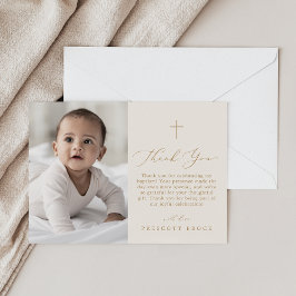 Fintvätt av Guld Cream Foto Simple Kor Baptism Tack Kort