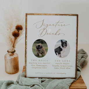 Fintvätt av Guld Hund Photo Bröllop Namnteckning D Poster