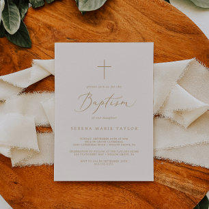 Fintvätt av Guld Kalligrafi Cream Kor Baptism Inbjudningar