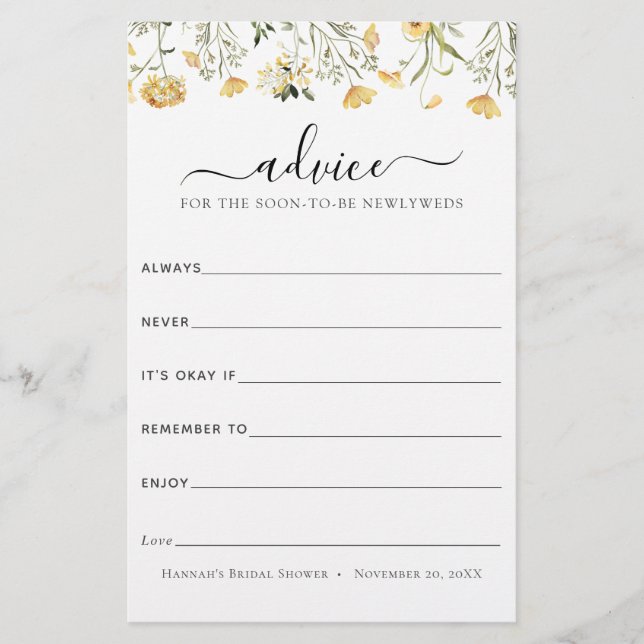 Fintvätt av Gult Wildblomma för Newlyweds (Framsida)