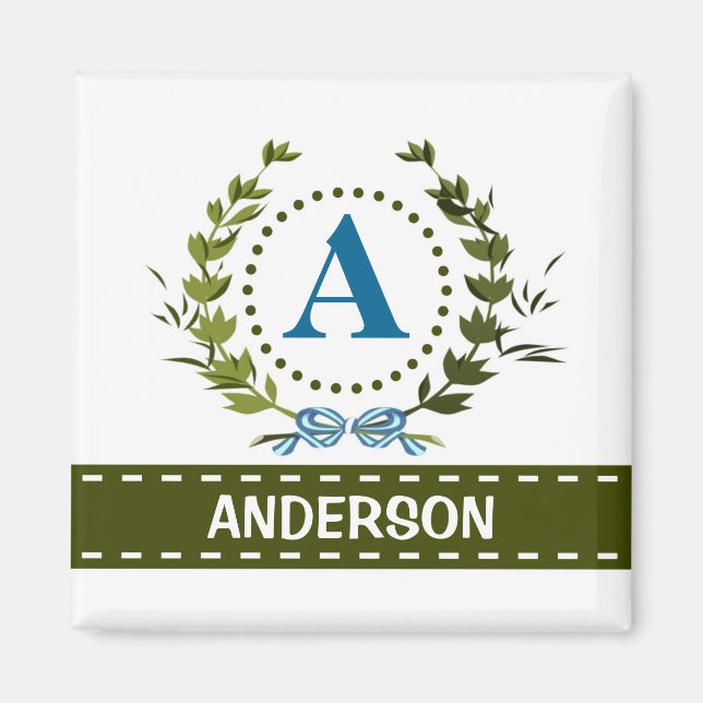 Fintvätt av ivy och Bow Namn med Monogram A Magnet (Framsidan)