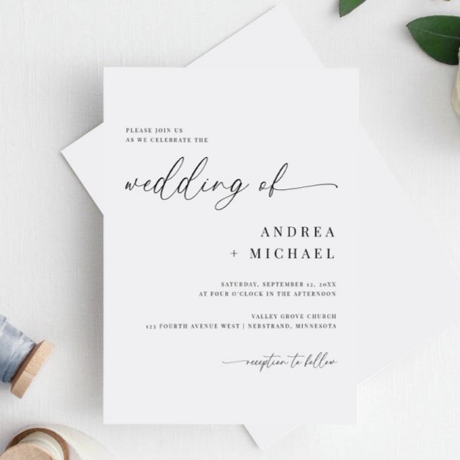 Fintvätt av kalligrafi Modern Simple Bröllop Inbjudningar (Delicate Script Wedding Invitations Romantic Modern & Simple Wedding Invites)