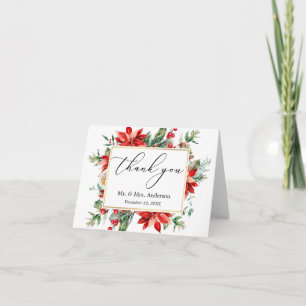 Fintvätt av kalligrafi Poinsettia Bröllop Tack Kort