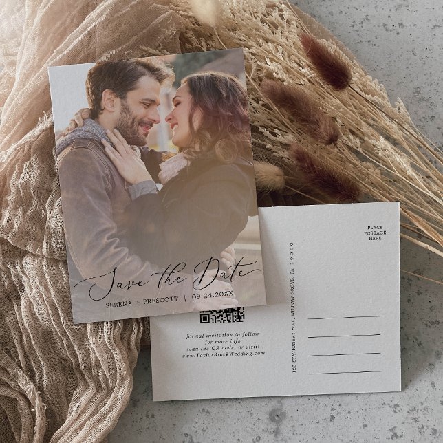 Fintvätt av kalligrafi - QR-kod Spara datum Inbjudan Vykort (Skapare uppladdad)