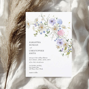 Fintvätt av lila blå boho-blommor inbjudningar